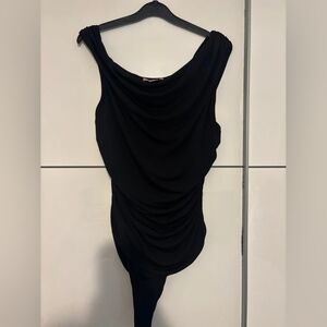 Black Draped Women's Dress - Elegant Ruched Silhouette